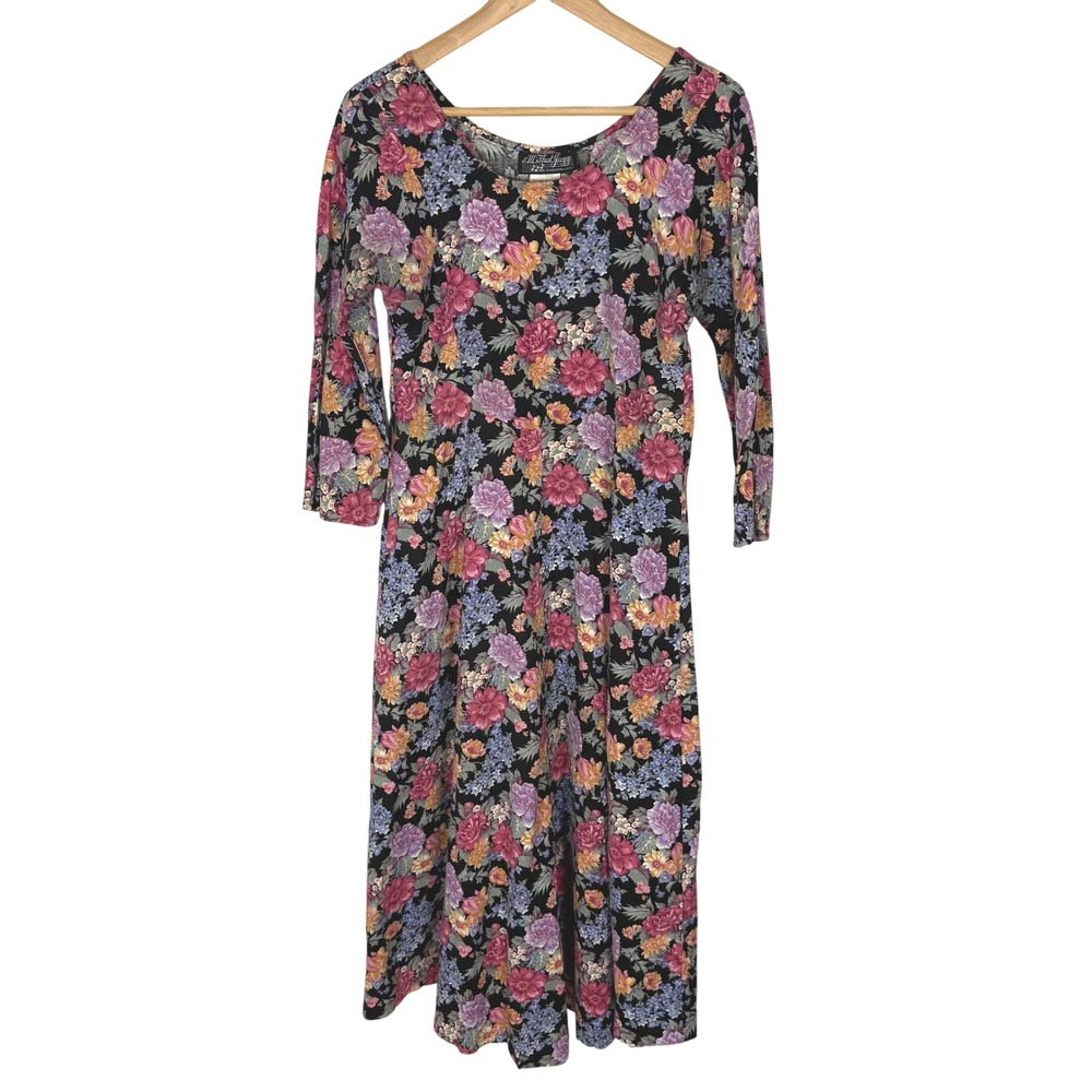 Vtg 90s All That Jazz Floral Cotton Rayon Maxi Dress 7/8 Cottagecore Phoebe